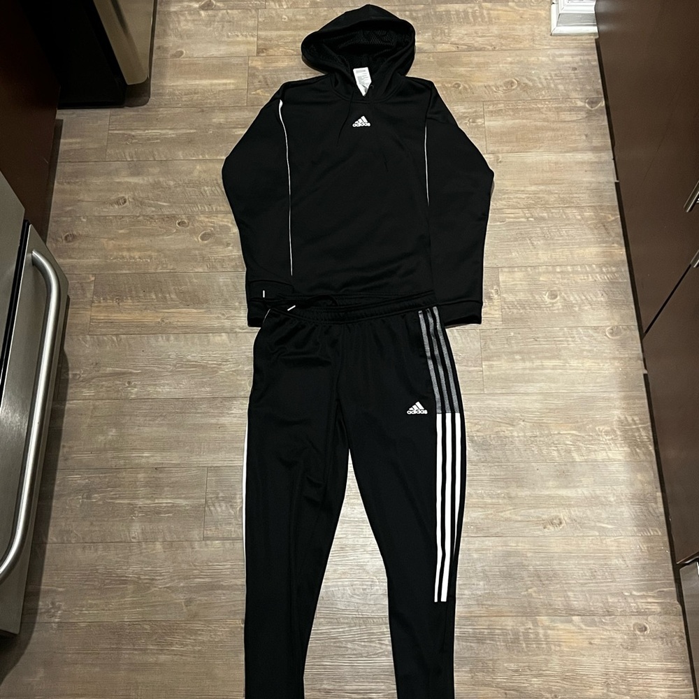 Adidas Women’s Black Hoodie Set with White Accents